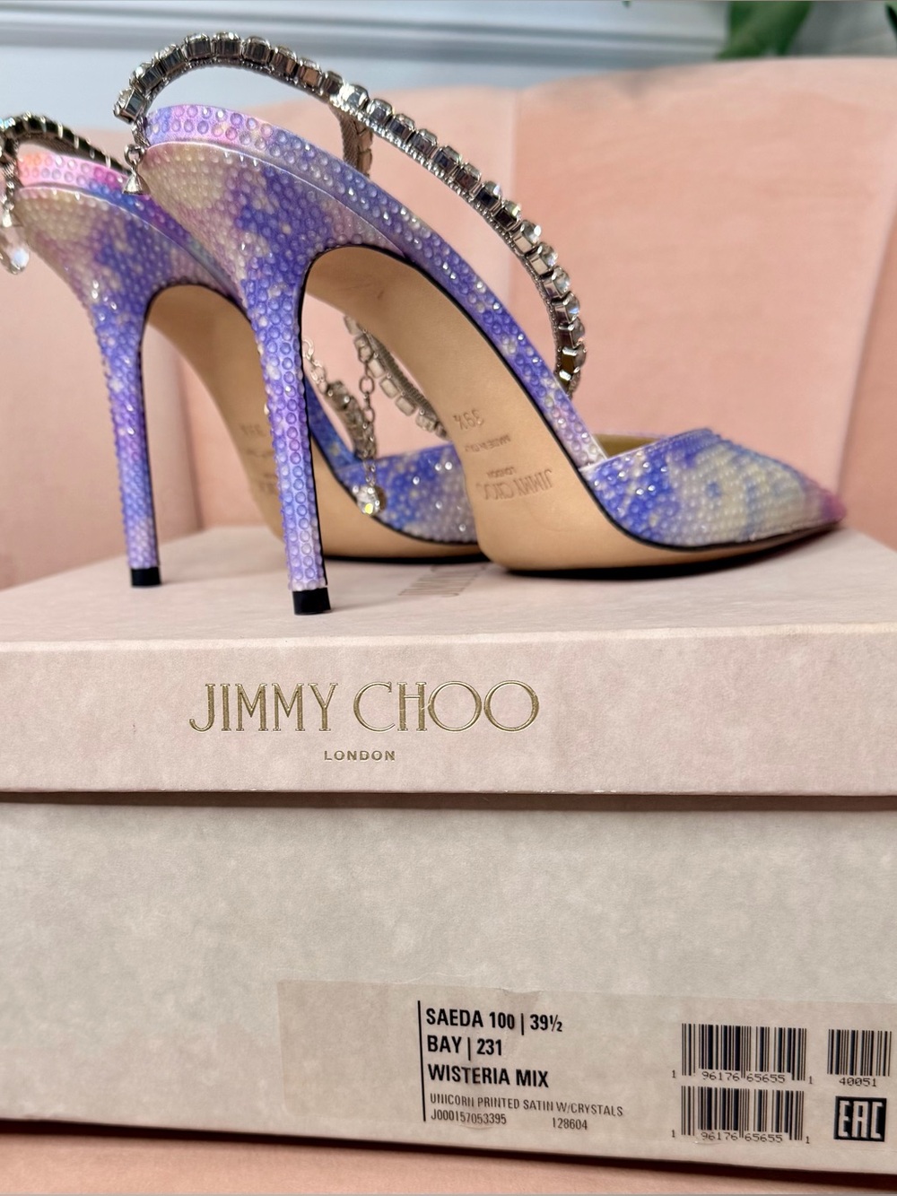 Jimmy Choo Multicolor Iridescent Sequin Slingback Pumps with Crystal Straps - Picture 3 of 4